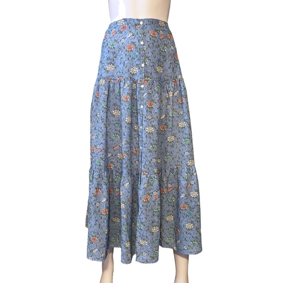 Max Studio Tiered Floral Peasant Skirt Maxi Prairie Button Front Layered - Picture 5 of 10